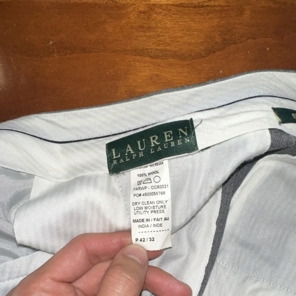 Lauren Ralph Lauren Men's Gray Wool Dress Pants Pleated Classic Straight 42/32